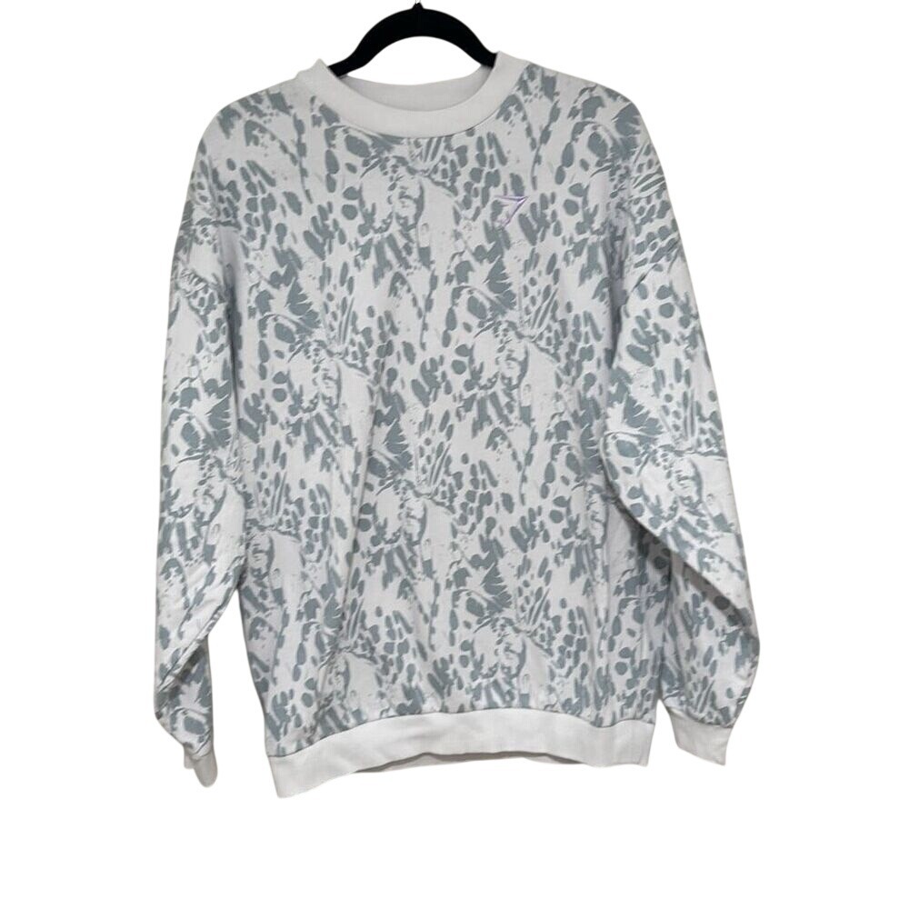 Gymshark Womens White Gray Printed Pullover Long Sleeve Cotton Sweater L-XL